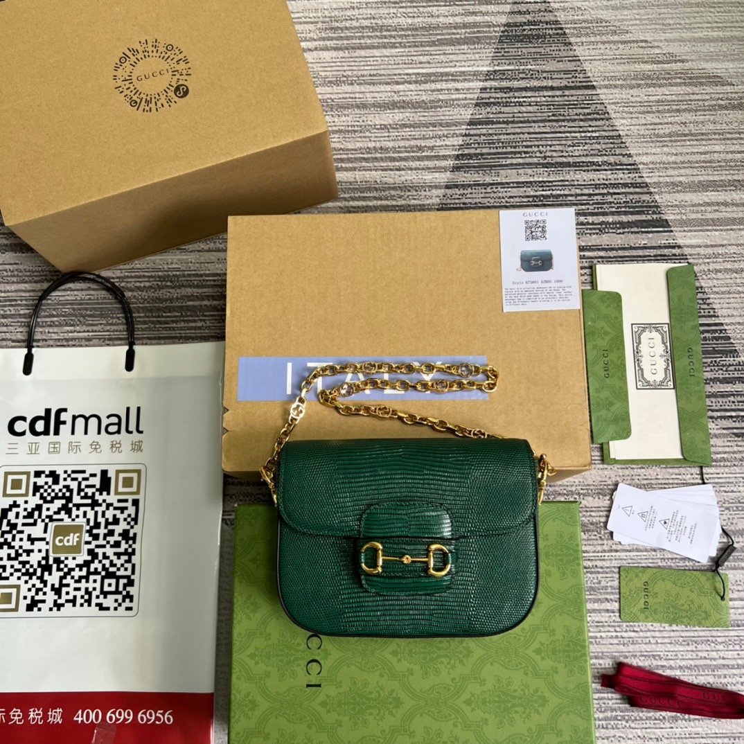 gg Horsebit 1955 Lizard Mini Bag Green For Women, Women’s Bags 8in/20cm gg 675801 LUZ0G 3154