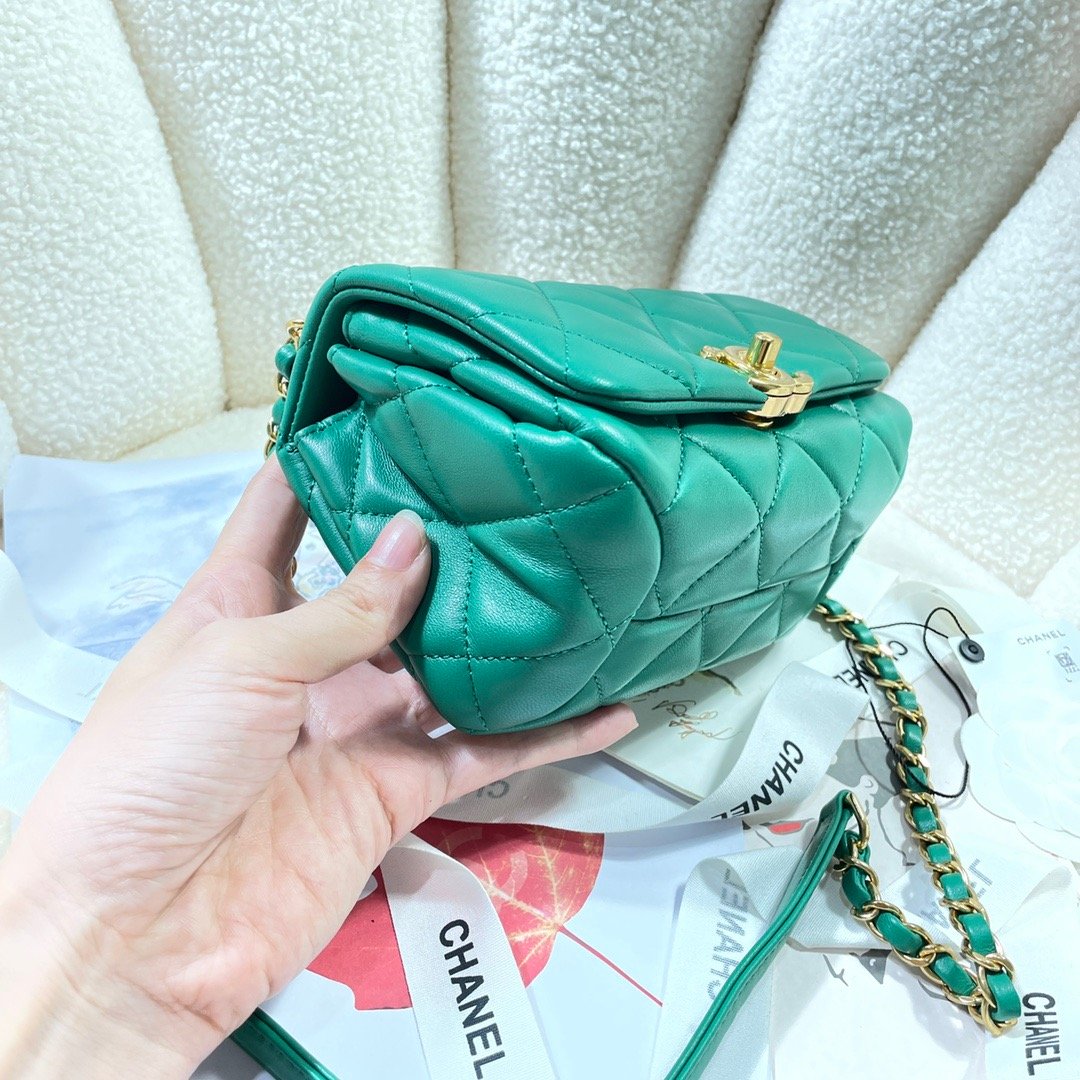 ChanelMini Flap Bag Gold Hardware Green For Women, Women’s Handbags, Shoulder Bags 6.7in/17cm AS3365