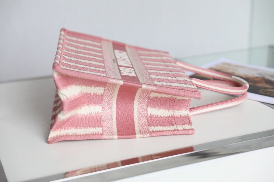 DI Medium Book Tote Pink D-Stripes Embroidery For Women 36cm/16.5in CD