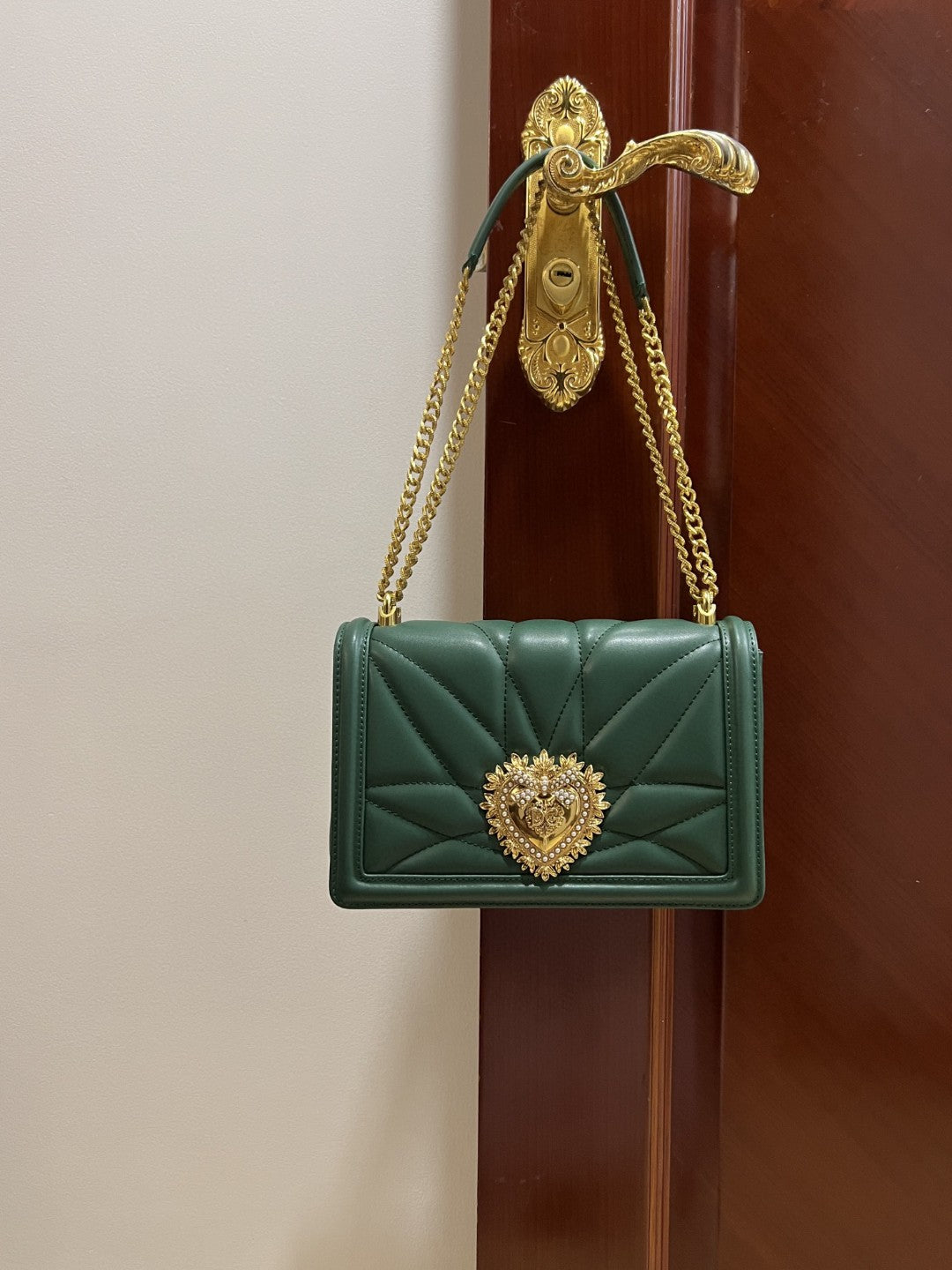 DG Large Devotion Bag In Quilted Nappa Green For Women 10in/26cm DG