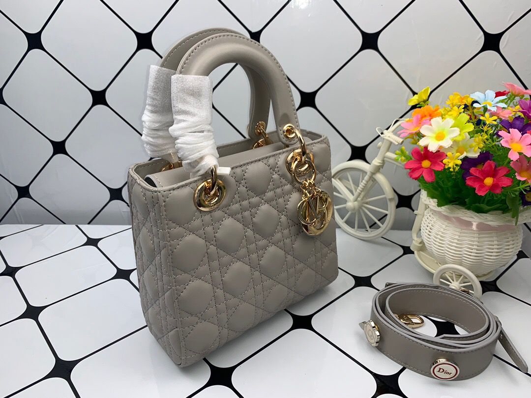 DI Small Lady Bag Gold Toned Hardware, Dark Grey, For Women Women’s Handbags, Crossbody Bags, 20cm CD