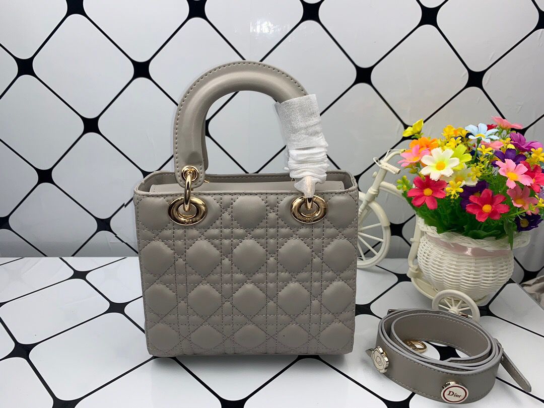 DI Small Lady Bag Gold Toned Hardware, Dark Grey, For Women Women’s Handbags, Crossbody Bags, 20cm CD