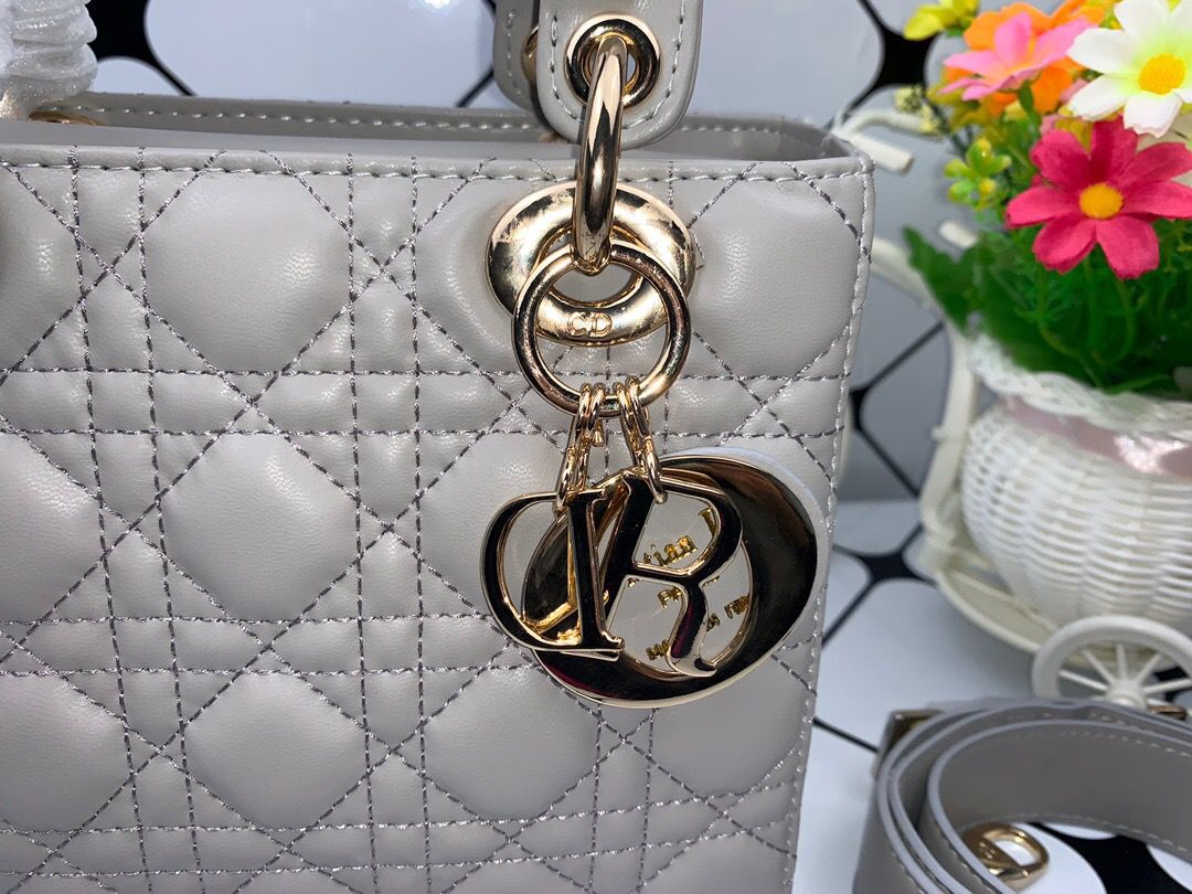 DI Small Lady Bag Gold Toned Hardware, Dark Grey, For Women Women’s Handbags, Crossbody Bags, 20cm CD