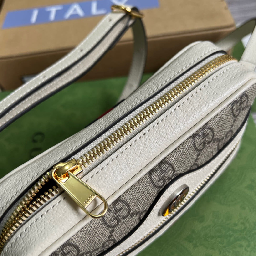 gg Ophidia Mini gg Bag Beige And Ebony gg Supreme Canvas, With White For Women 7in/17.5cm gg 517350 96IWS 9794