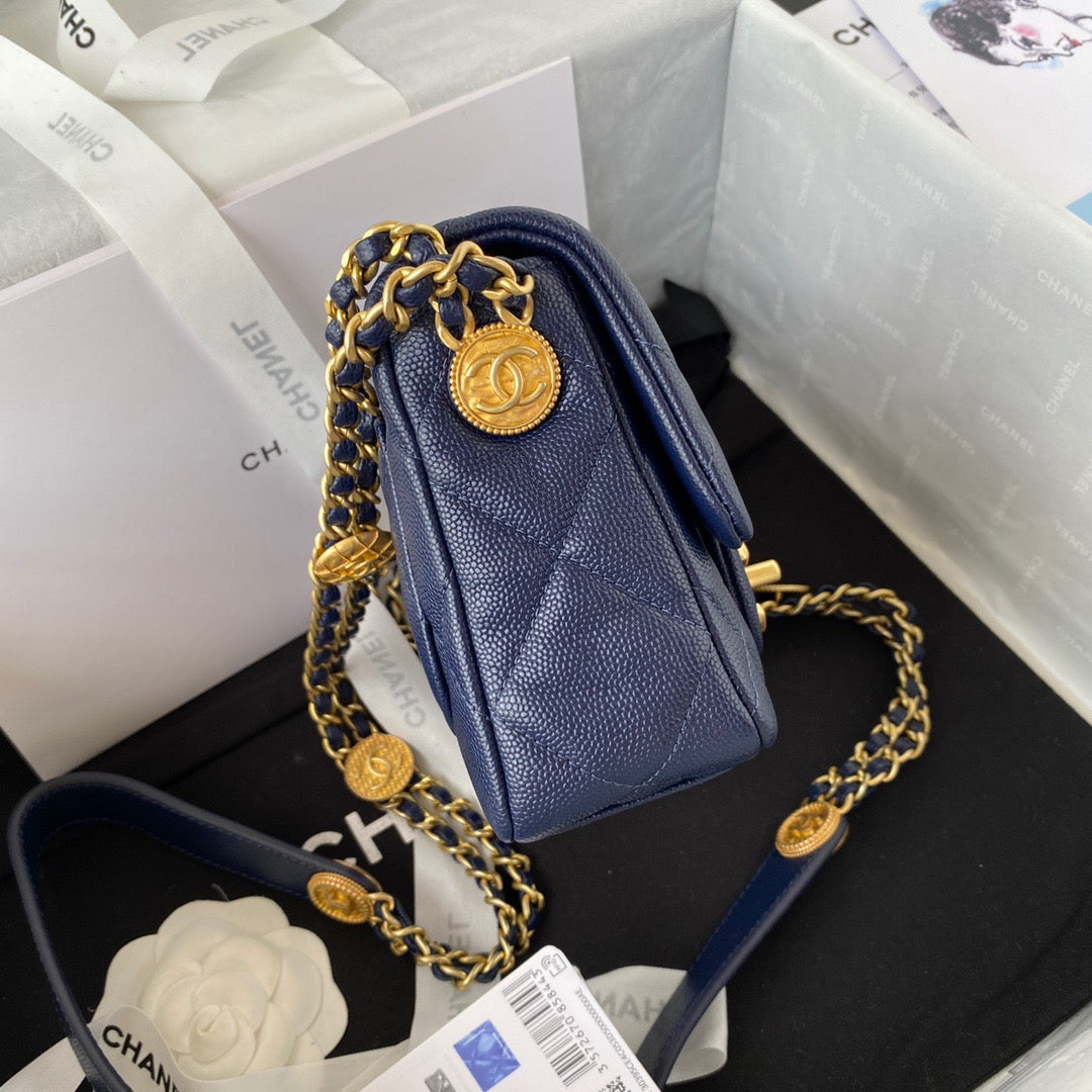 ChanelMini Flap Bag With Top Handle Gold Hardware Navy Blue For Women, Women’s Handbags, Shoulder Bags 7.9in/20cm AS2431 B08846 NJ532