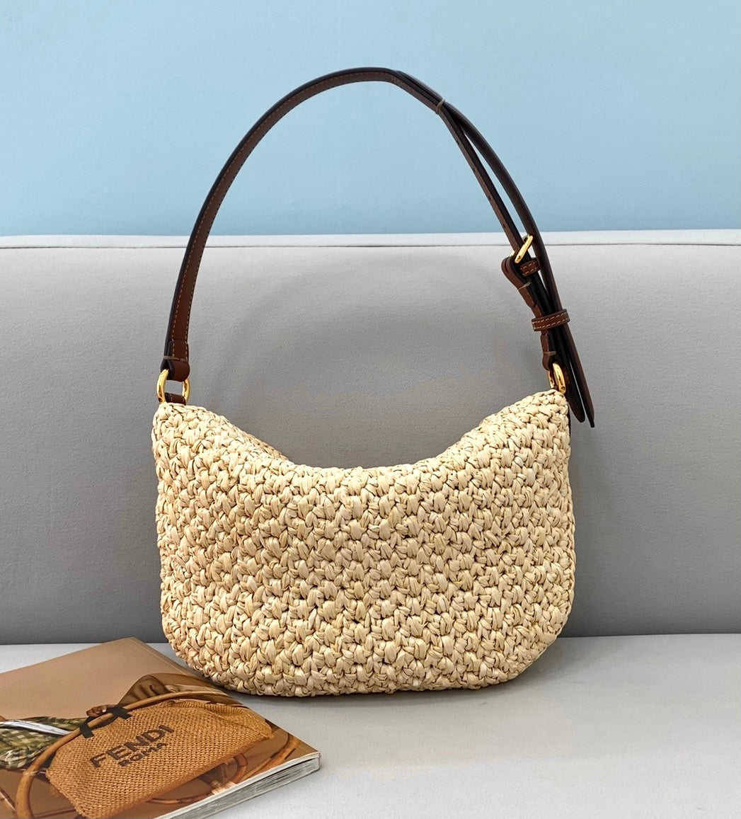 FI Small Croissant Hobo Bag Raffia For Women, Women’s Handbags, Shoulder Bags 11.4in/29cm FF 8BR790AFGJF1E1B