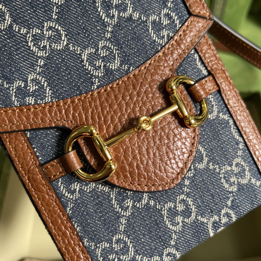gg Horsebit 1955 Mini Bag Blue And Ivory gg Denim Jacquard For Women 6.7in/17cm 625615 2KQgg 8375