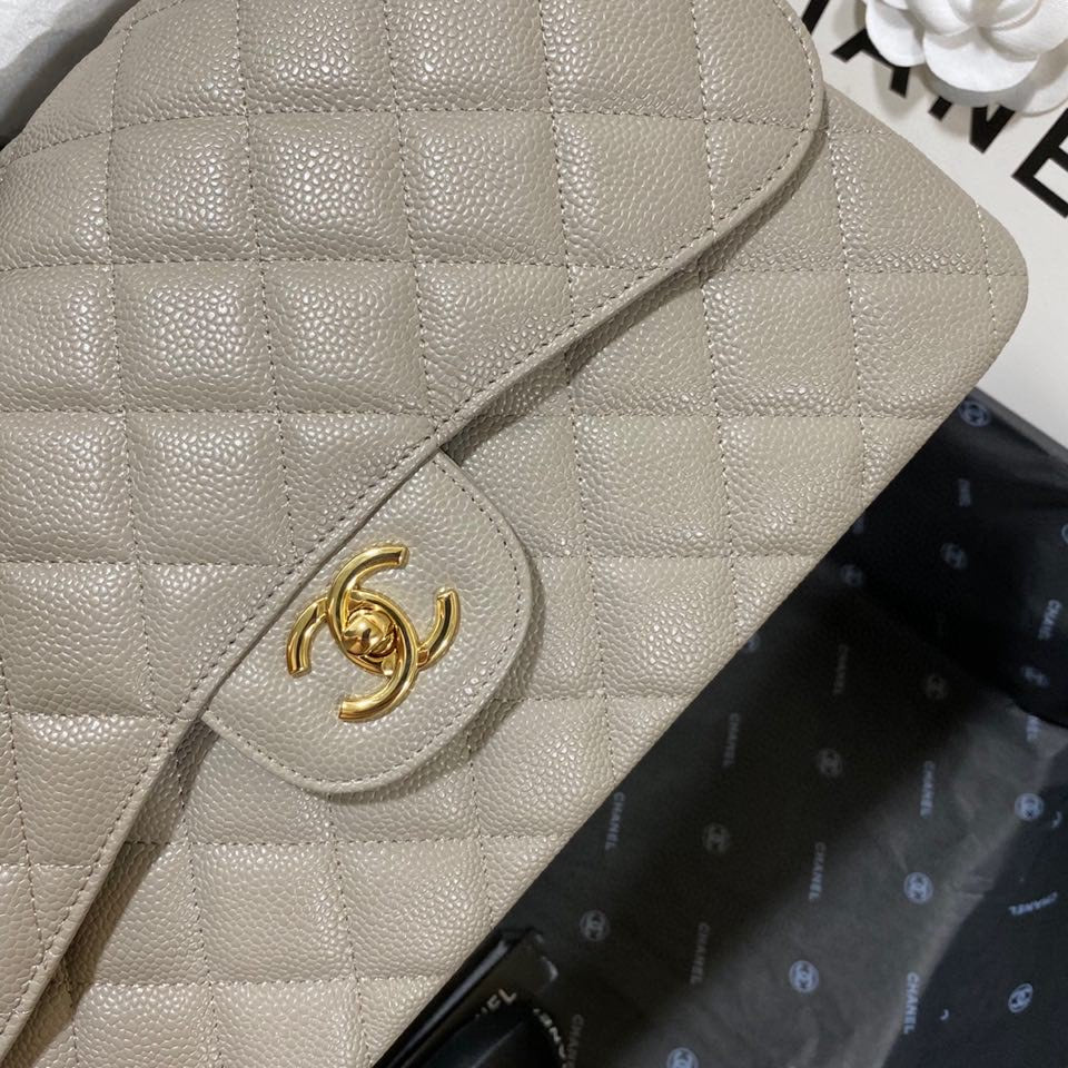 ChanelLarge Classic Handbag Gold Hardware Grey For Women, Women’s Handbags, Shoulder Bags 11.8in/30cm