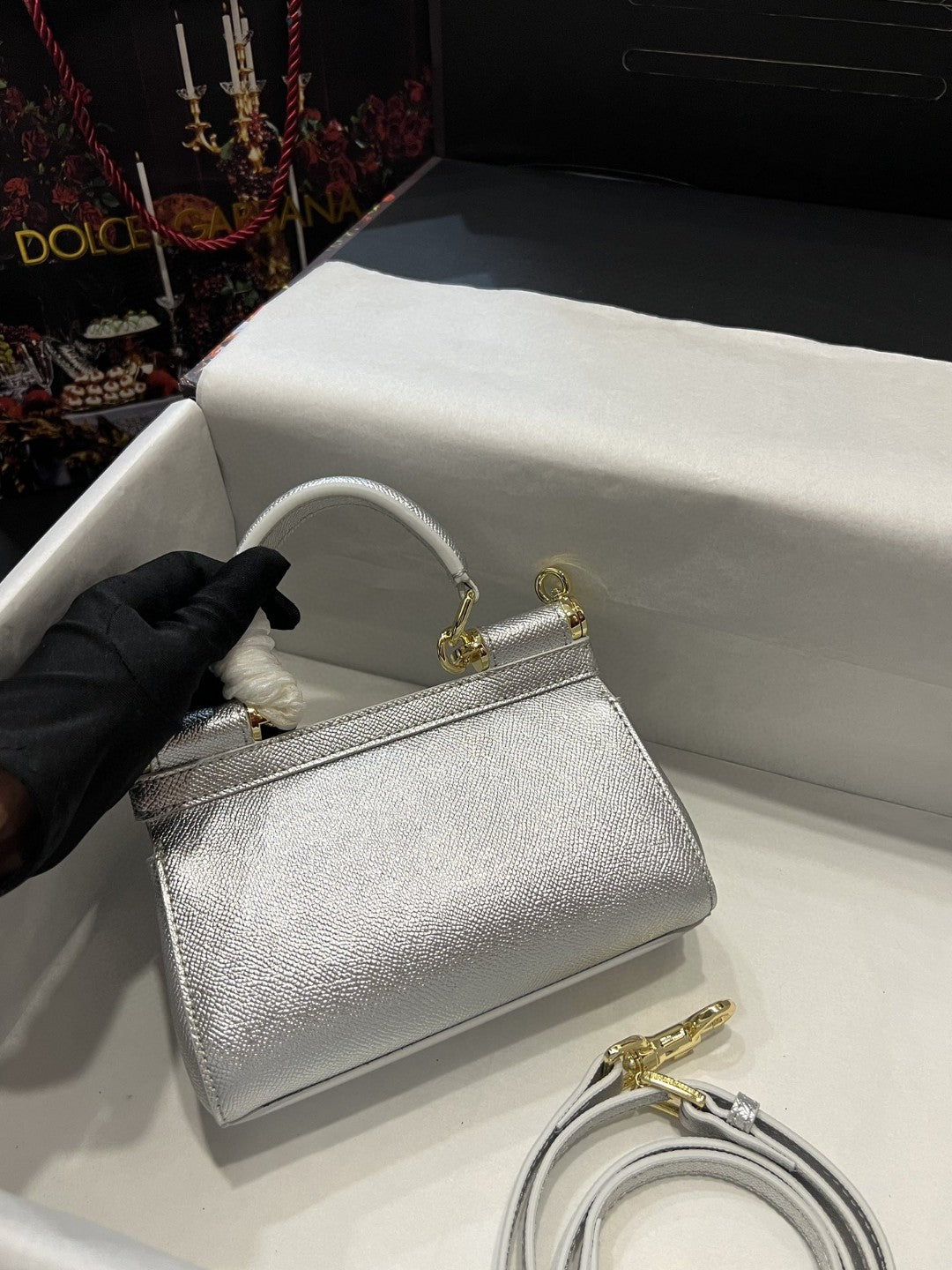 DG Small Sicily Bag In Dauphine Silver For Women 7.5in/19cm DG