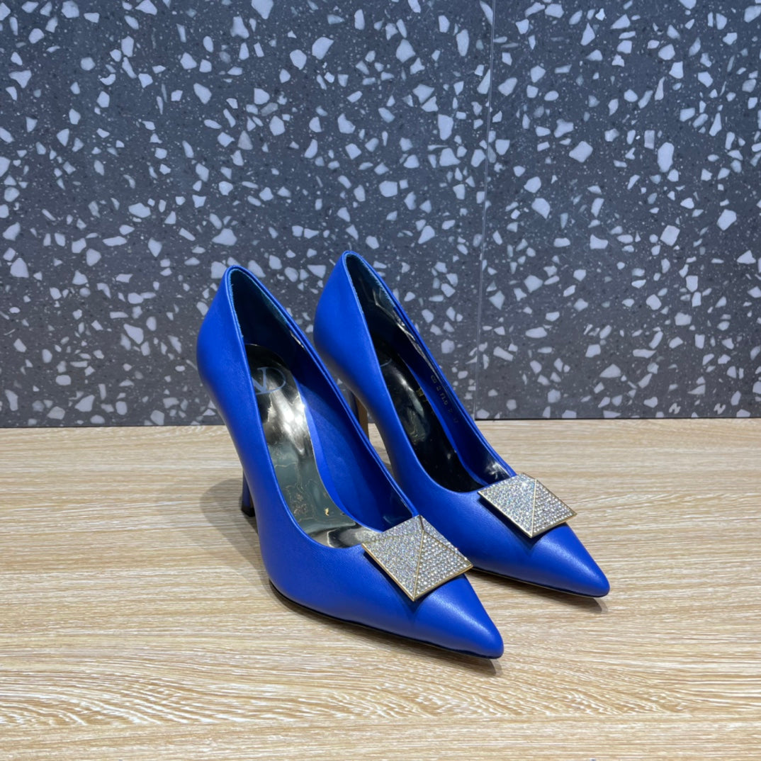 Valentino Garavani One Stud Pump With Maxi Stud Crystals Blue For Women WS0FH8XIC