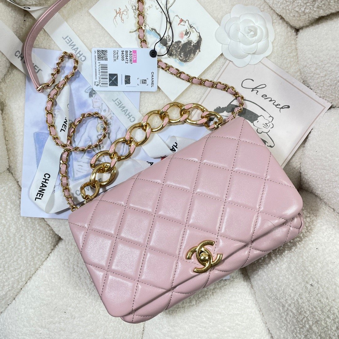 ChanelLarge Flap Bag Gold Hardware PiNike For Women, Women’s Handbags, Shoulder Bags 9.1in/23cm AS3367