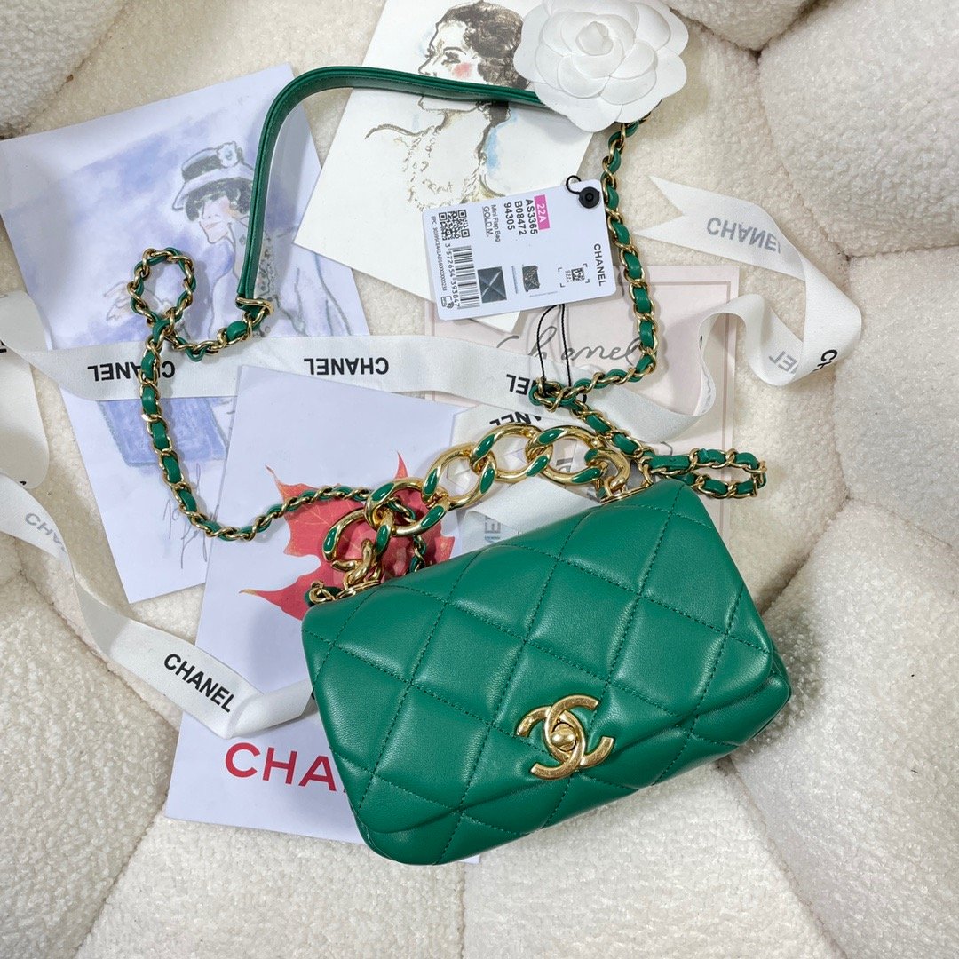 ChanelMini Flap Bag Gold Hardware Green For Women, Women’s Handbags, Shoulder Bags 6.7in/17cm AS3365