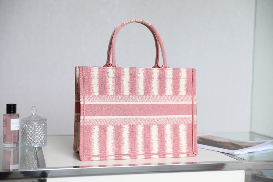 DI Medium Book Tote Pink D-Stripes Embroidery For Women 36cm/16.5in CD
