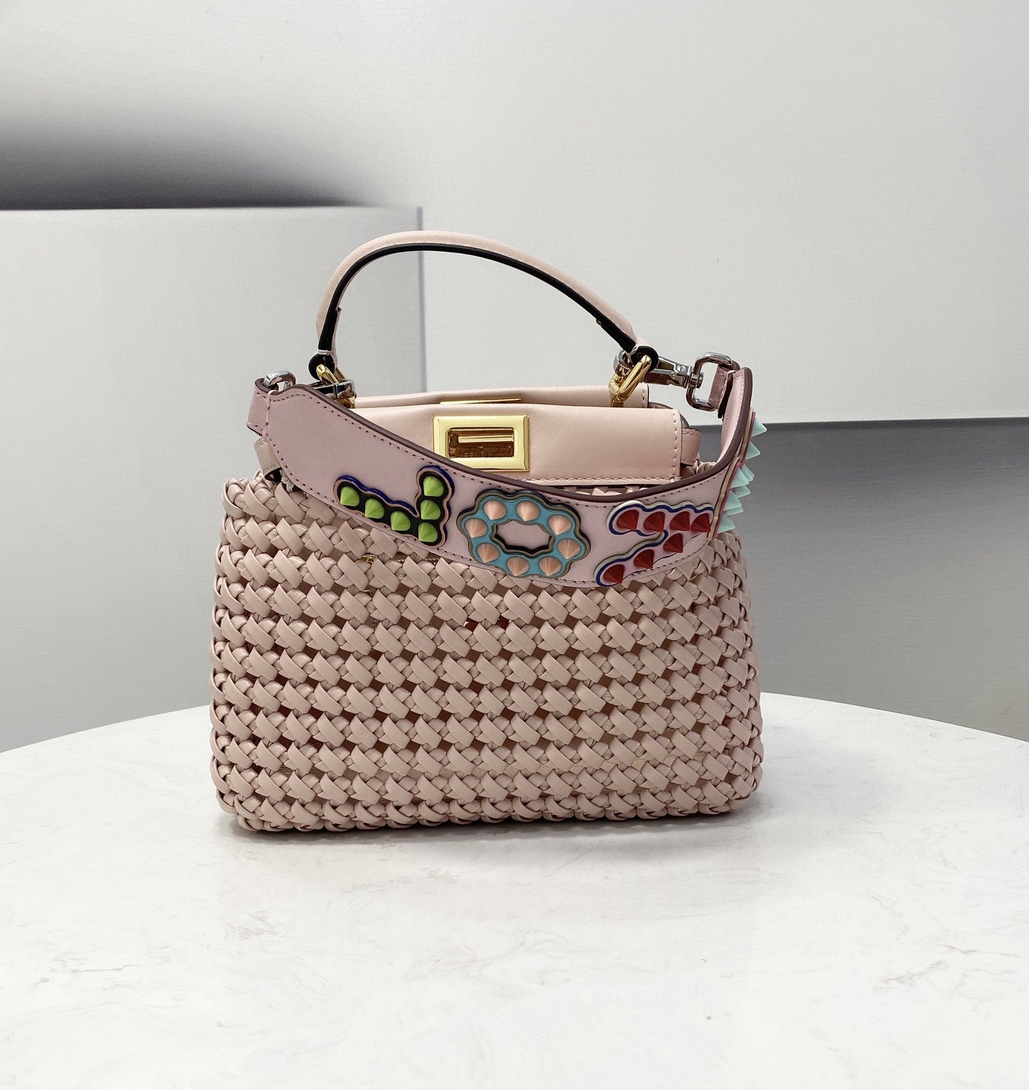 FI Peekaboo Mini Pale Pink Braided Bag For Woman 18cm/7in