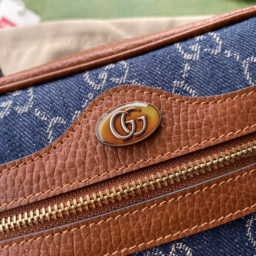 gg Ophidia gg Mini Bag Dark Blue And Ivory Eco Washed Organic gg Jacquard Denim For Women 7in/17.5cm gg 517350 2KQgg 8375