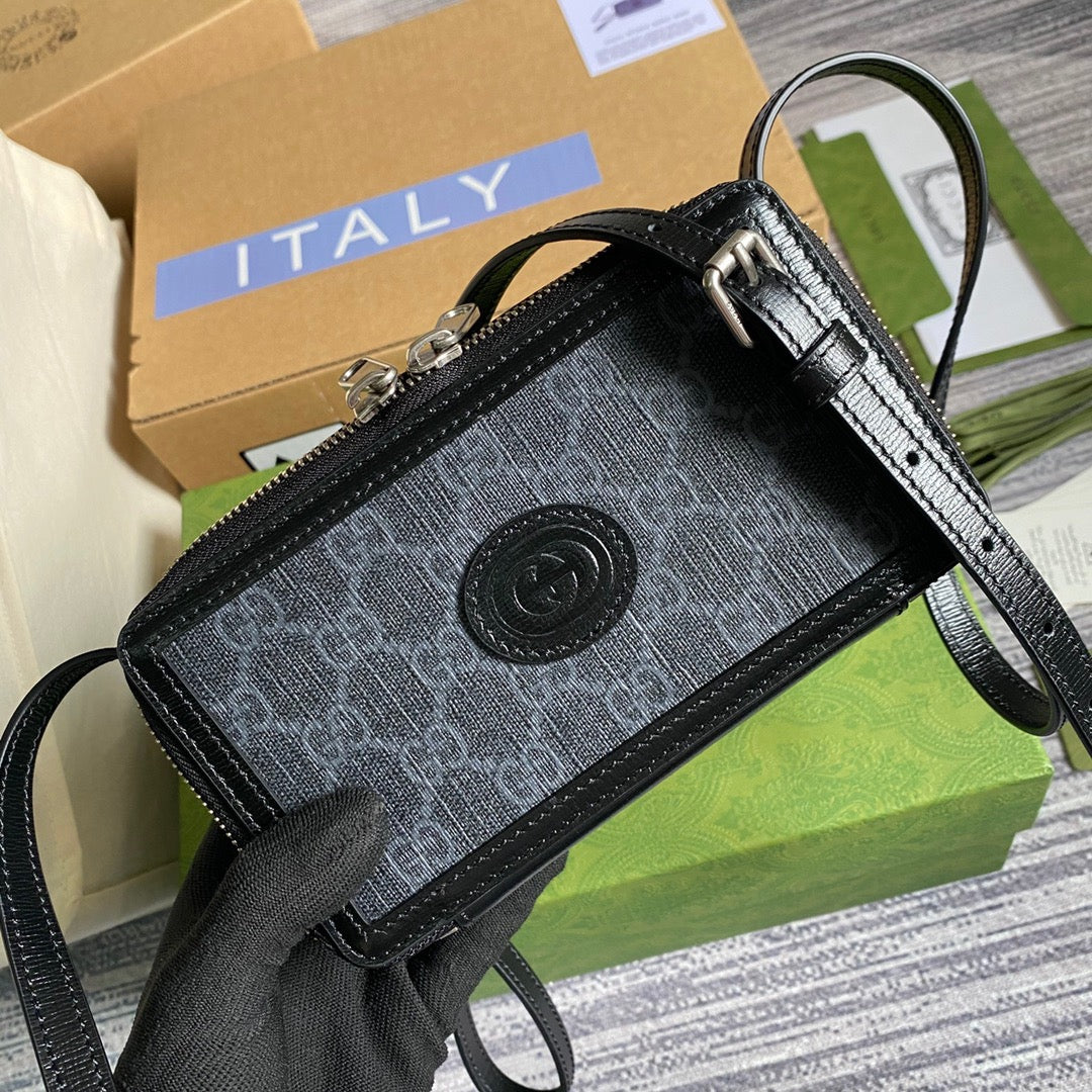 gg Mini Bag With Interlocking G Black gg Supreme Canvas For Women 9in/23cm gg