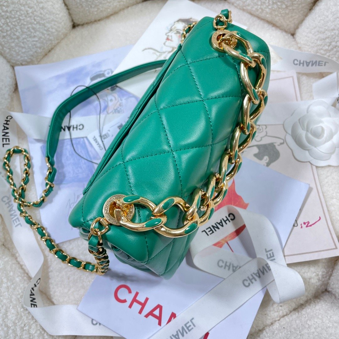 Chanel Flap Bag Gold Hardware Green For Women, Women’s Handbags, Shoulder Bags 7.9in/20cm AS3366