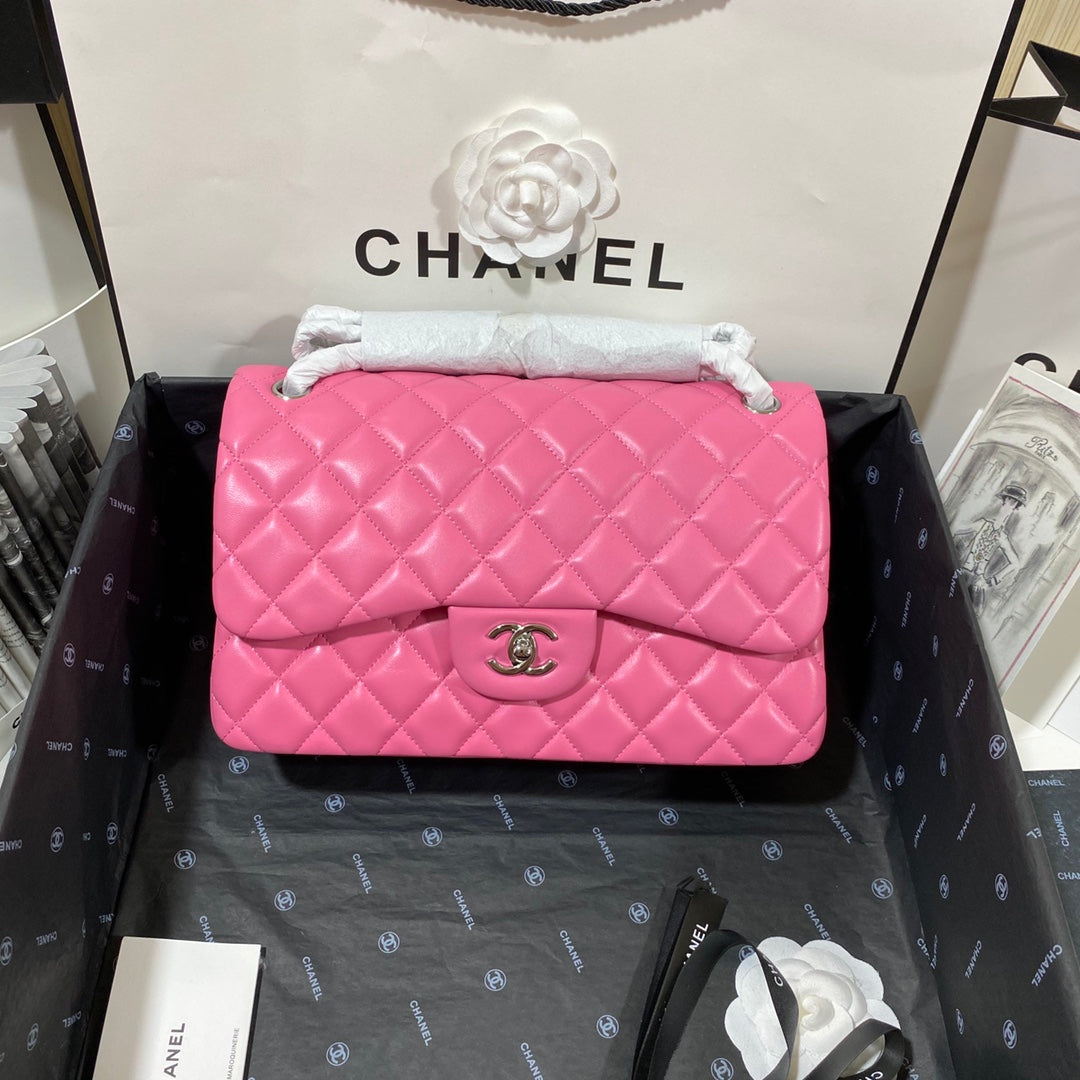 ChanelLarge Classic Handbag Silver Hardware PiNike For Women, Women’s Handbags, Shoulder Bags 11.8in/30cm