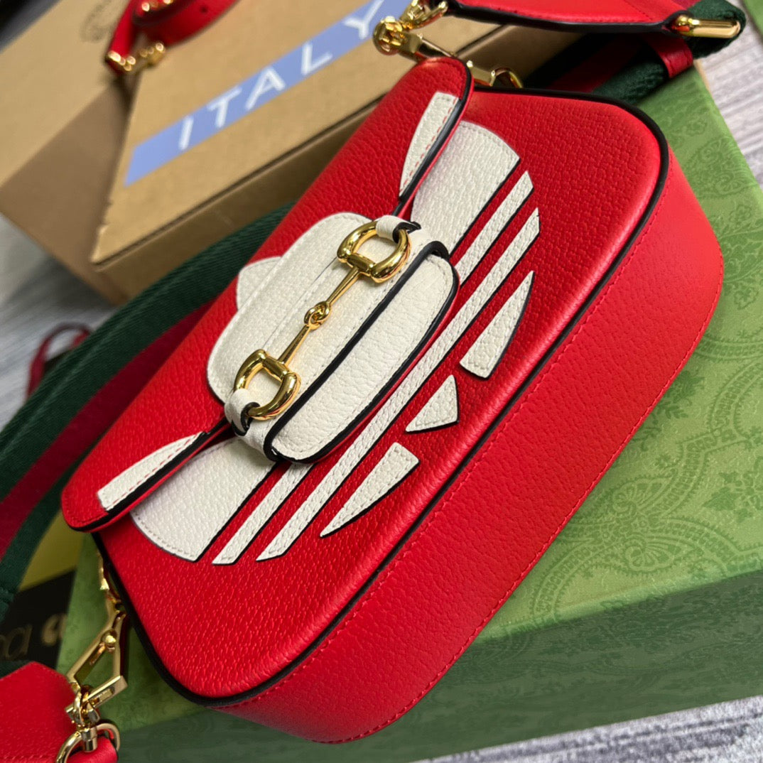 gg x Adidas Horsebit 1955 Mini Bag Red For Women, Women’s Bags 8.1in/21cm gg 658574 U3ZDG 6563