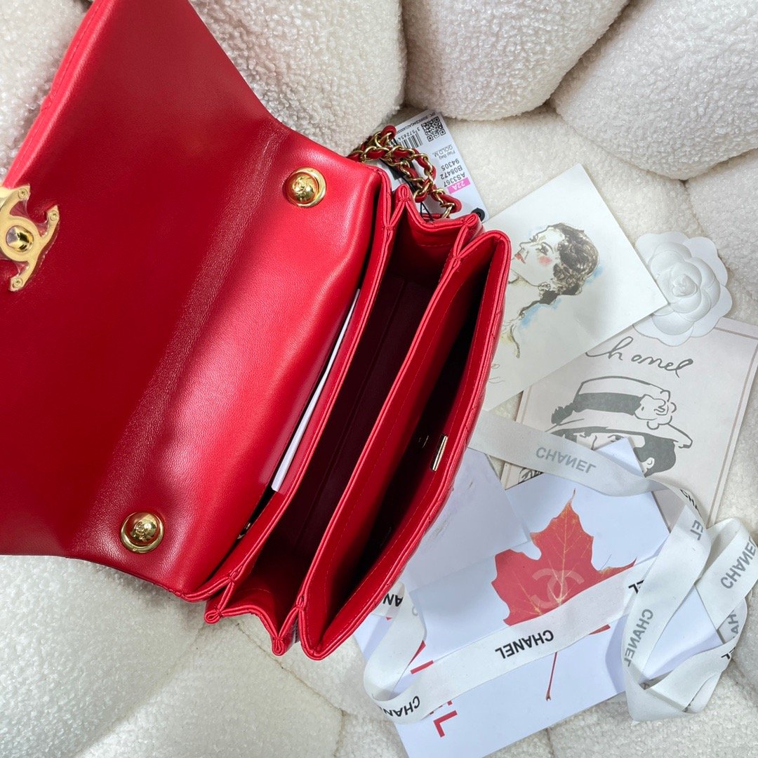 ChanelLarge Flap Bag Gold Hardware Red For Women, Women’s Handbags, Shoulder Bags 9.1in/23cm AS3367