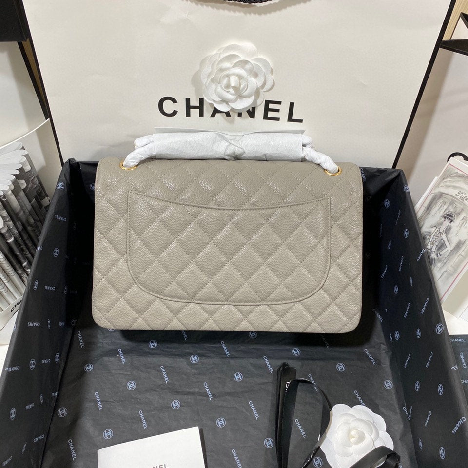 ChanelLarge Classic Handbag Gold Hardware Grey For Women, Women’s Handbags, Shoulder Bags 11.8in/30cm