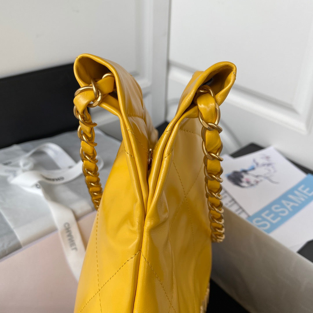 CHL 22 Handbag Gold Hardware Shiny Yellow For Women, Women’s Handbags, Shoulder Bags 16.5in/38cm AS3261