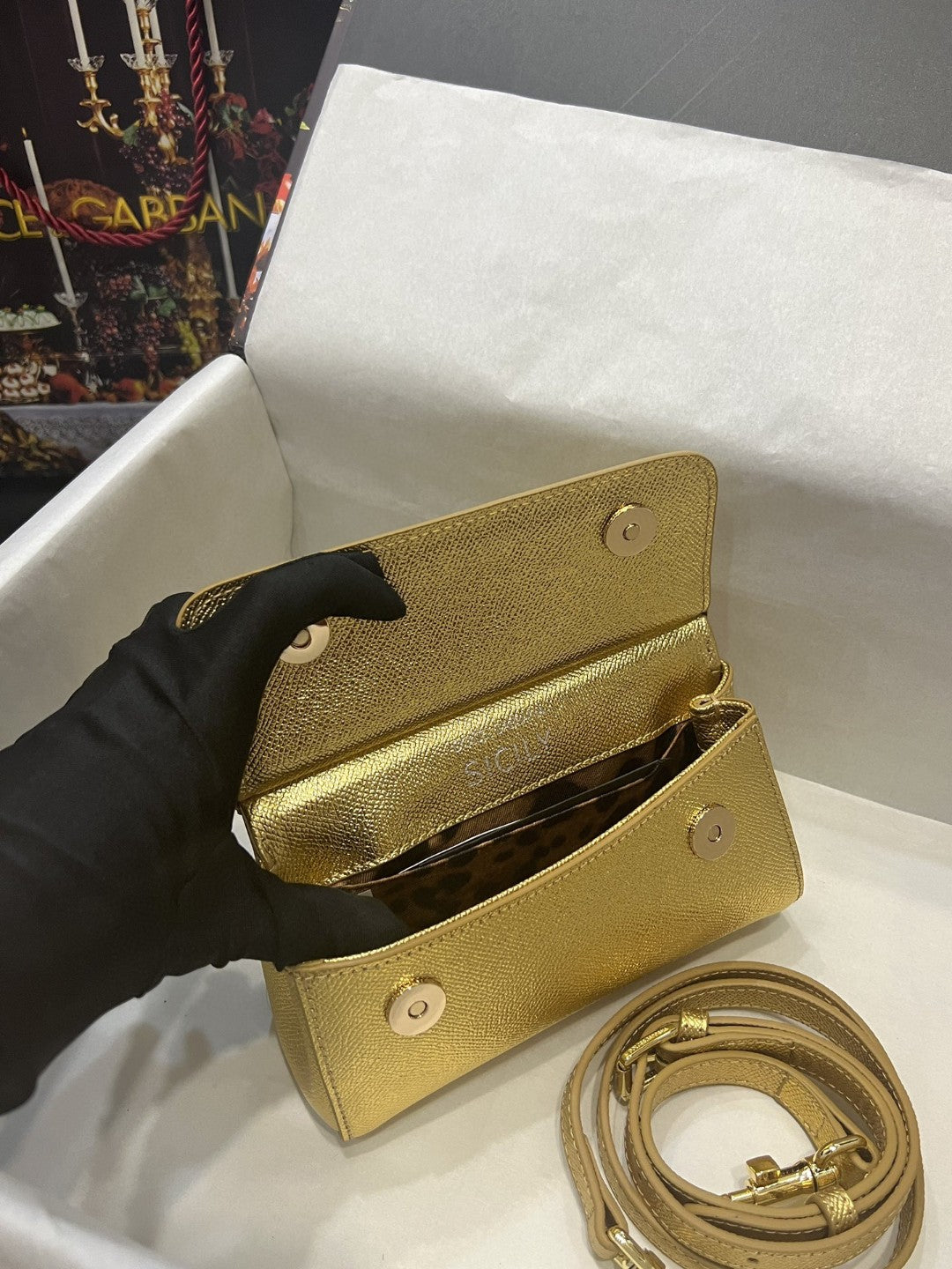 DG Small Sicily Bag In Dauphine Gold For Women 7.5in/19cm DG