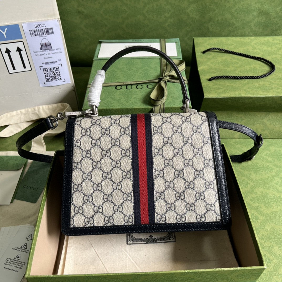 gg Ophidia Small Top Handle Bag Beige And Blue gg Supreme Canvas For Women 10in/25cm 651055 96IWN 4076