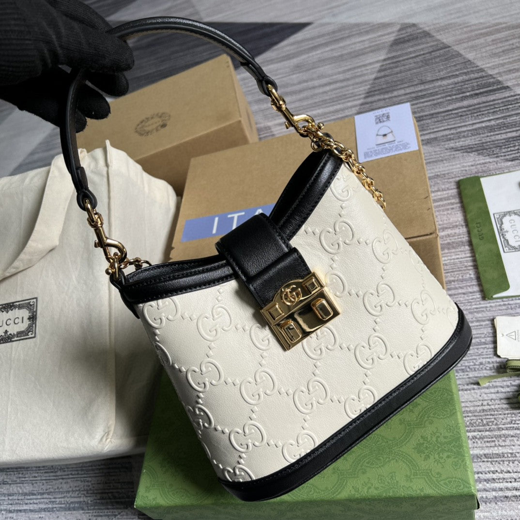gg Small gg Shoulder Bag White Debossed For Women 9.8in/25cm 675788 gg UD9AX 9099