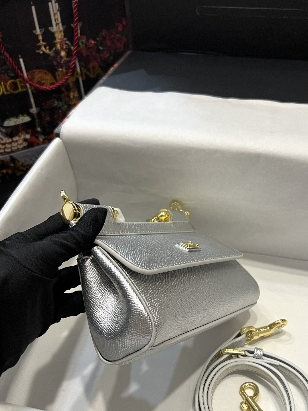 DG Small Sicily Bag In Dauphine Silver For Women 7.5in/19cm DG