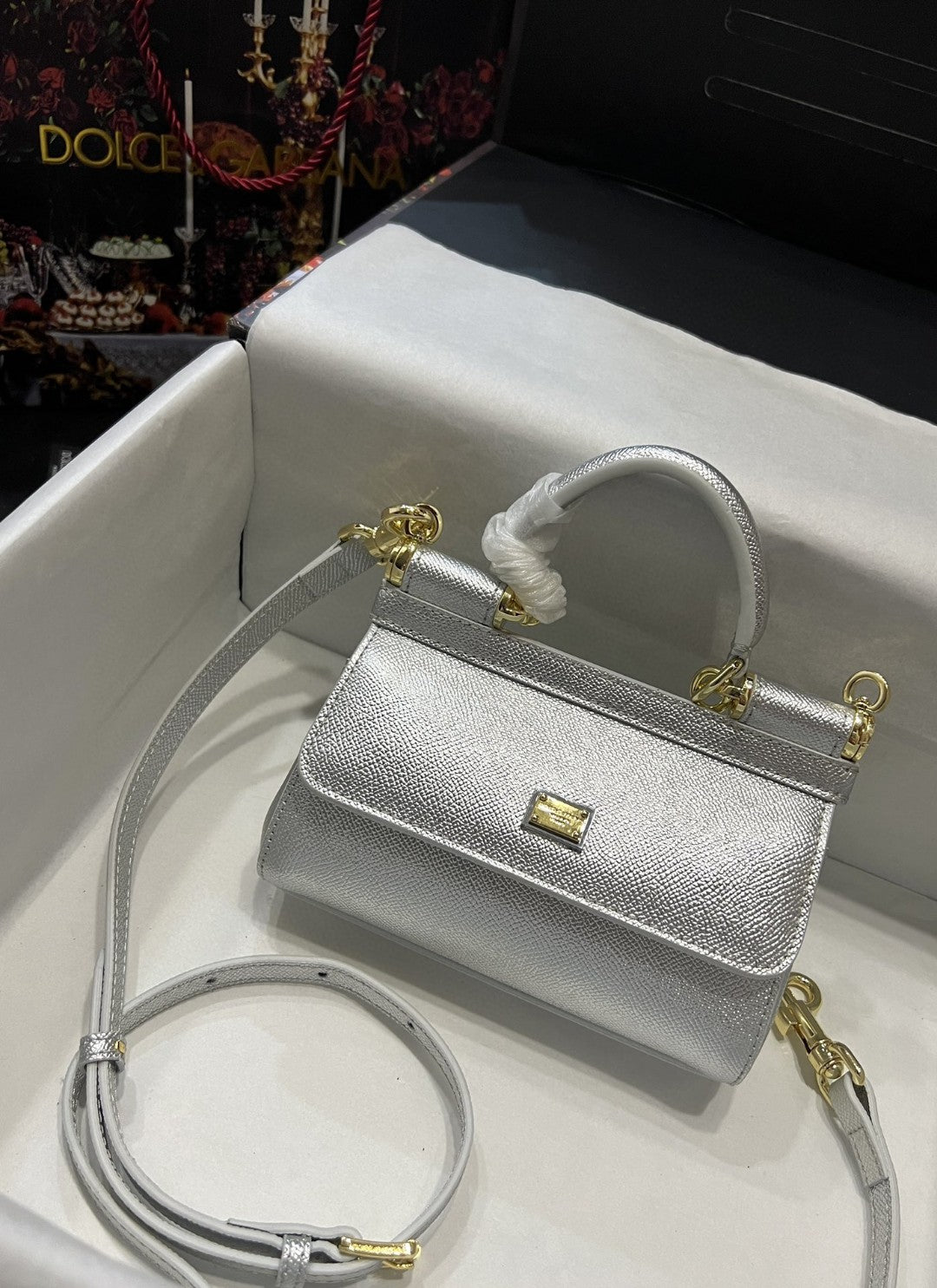 DG Small Sicily Bag In Dauphine Silver For Women 7.5in/19cm DG