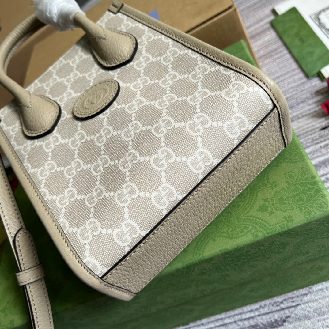 gg Mini Tote Bag With Interlocking G Beige For Women, Women’s Bags 7.8in/20cm gg 671623 UULBT 9683
