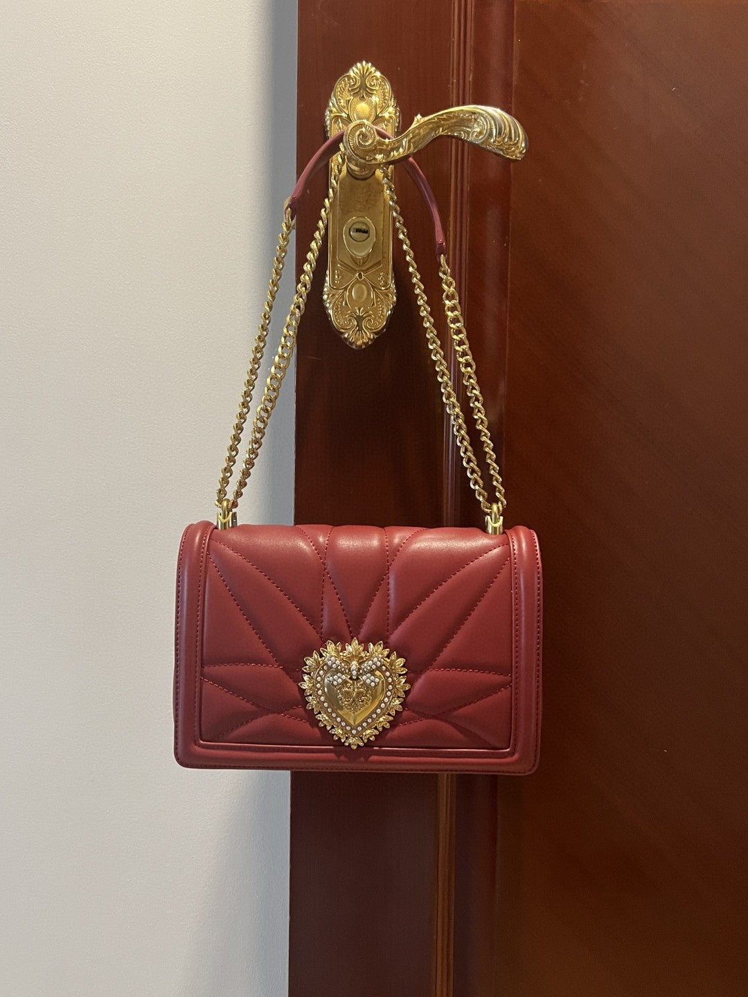 DG Large Devotion Bag In Quilted Nappa Burgundy For Women 10in/26cm DG