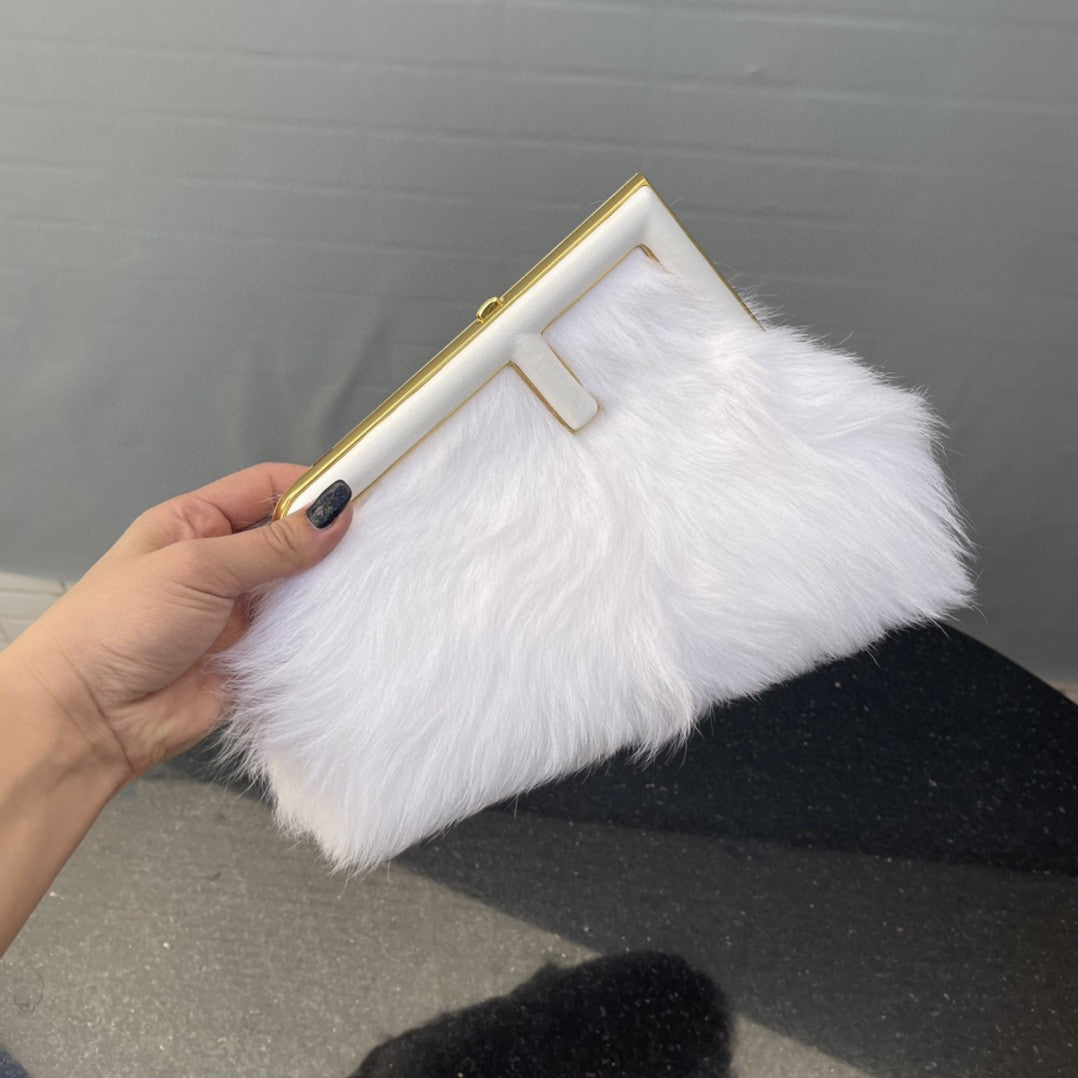 FI First Small White Fox Fur Bag For Woman 26cm/10in
