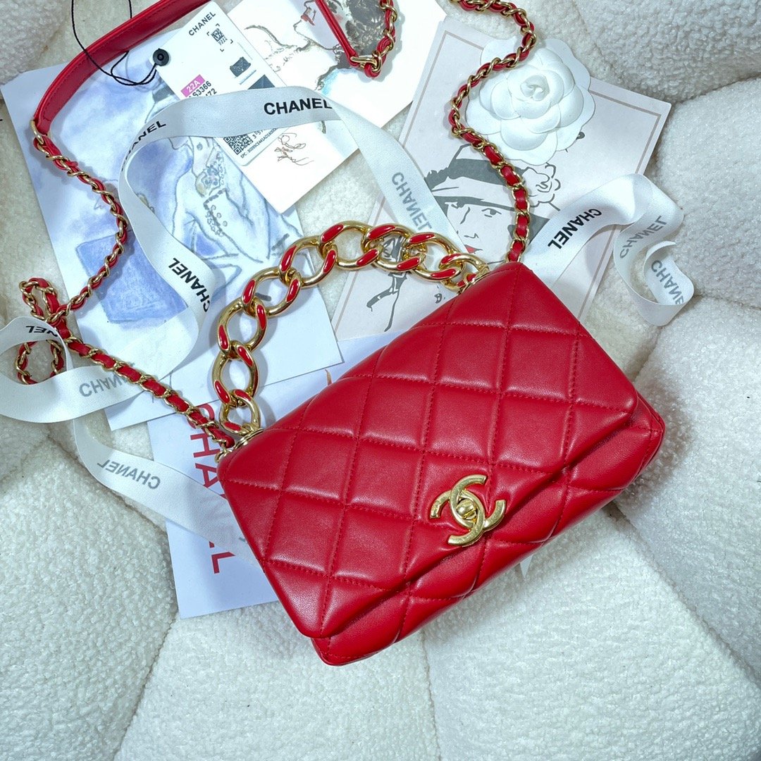 Chanel Flap Bag Gold Hardware Red For Women, Women’s Handbags, Shoulder Bags 7.9in/20cm AS3366
