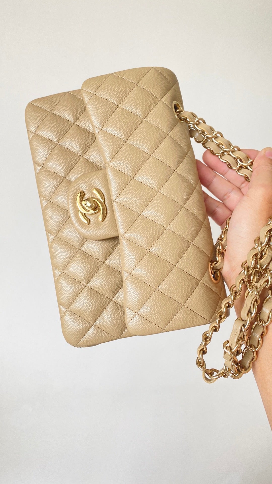 ChanelSmall Classic Handbag Beige For Women, Women’s Bags 9.1in/23cm