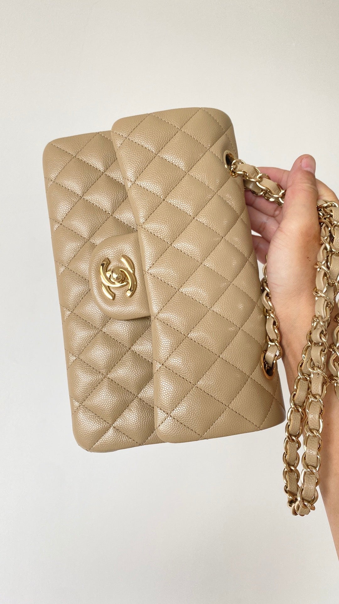 ChanelSmall Classic Handbag Beige For Women, Women’s Bags 9.1in/23cm