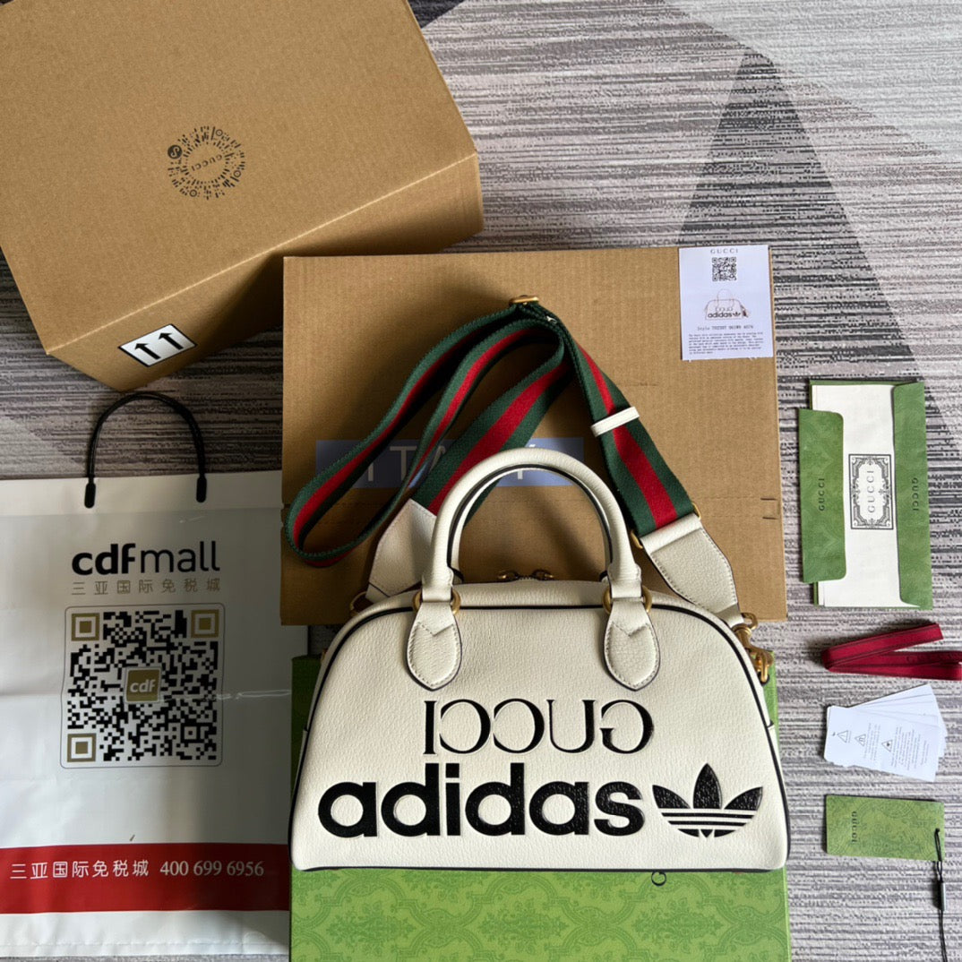 gg x Adidas Mini Duffle Bag White For Women, Women’s Bags 12.4in/32cm gg 702397 U3ZCT 8727