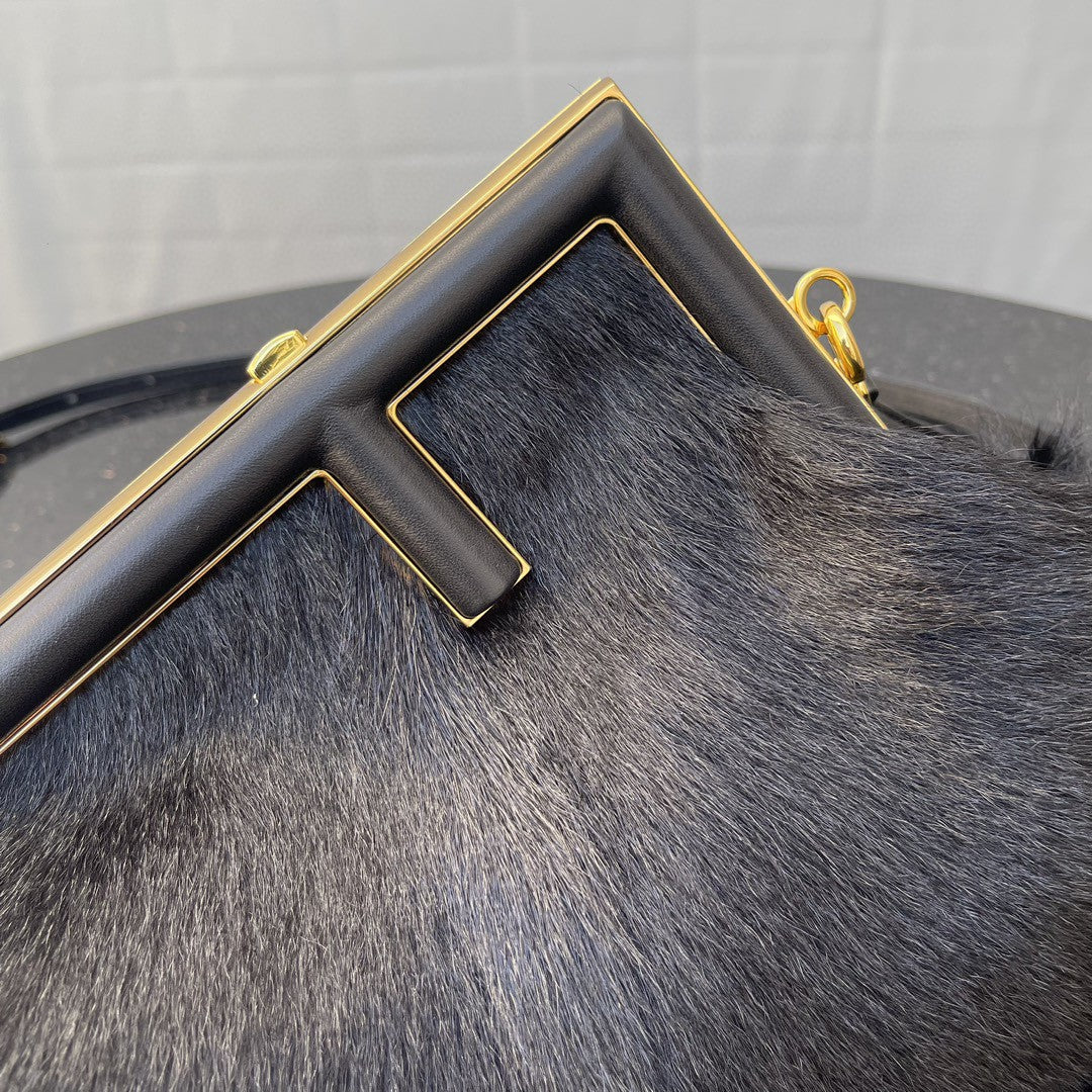 FI First Small Black Fox Fur Bag For Woman 26cm/10in