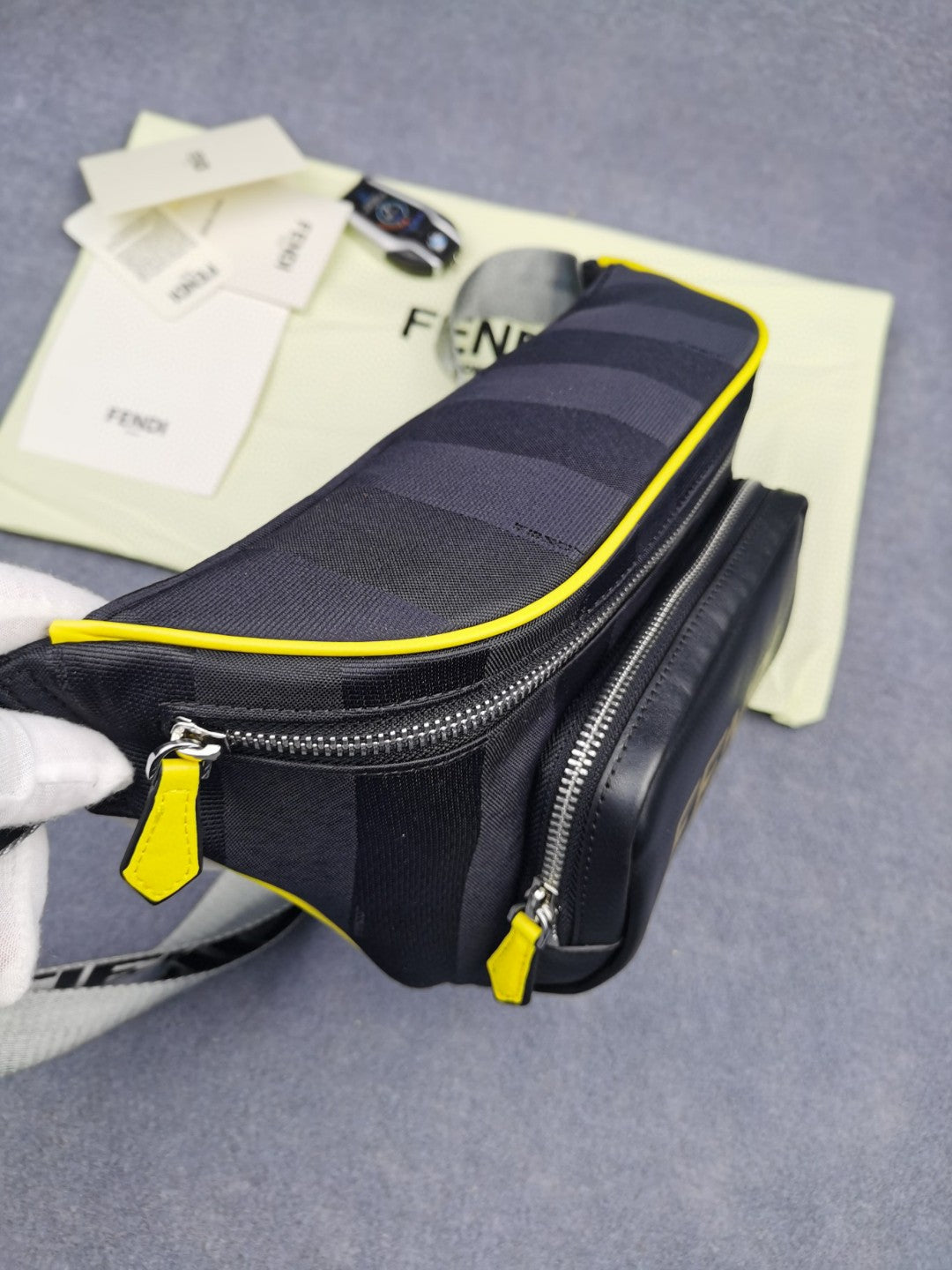 FI Little Monster Belt Bag Black/Yellow/Gray For Men, Men’s Bags 7.9in/20cm FF