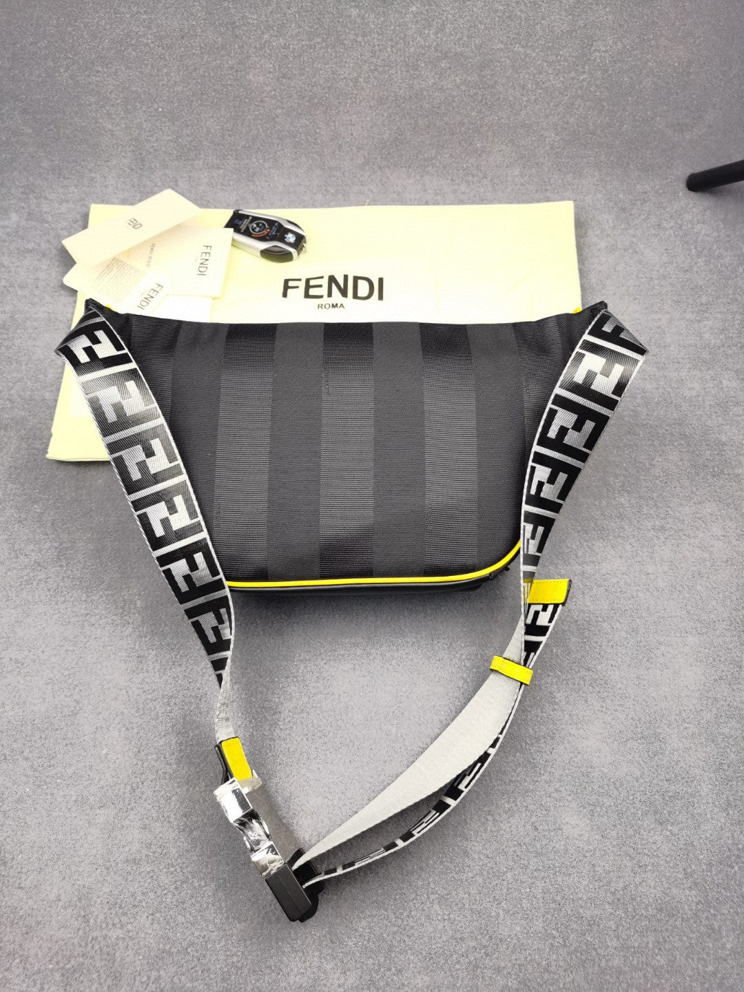 FI Little Monster Belt Bag Black/Yellow/Gray For Men, Men’s Bags 7.9in/20cm FF