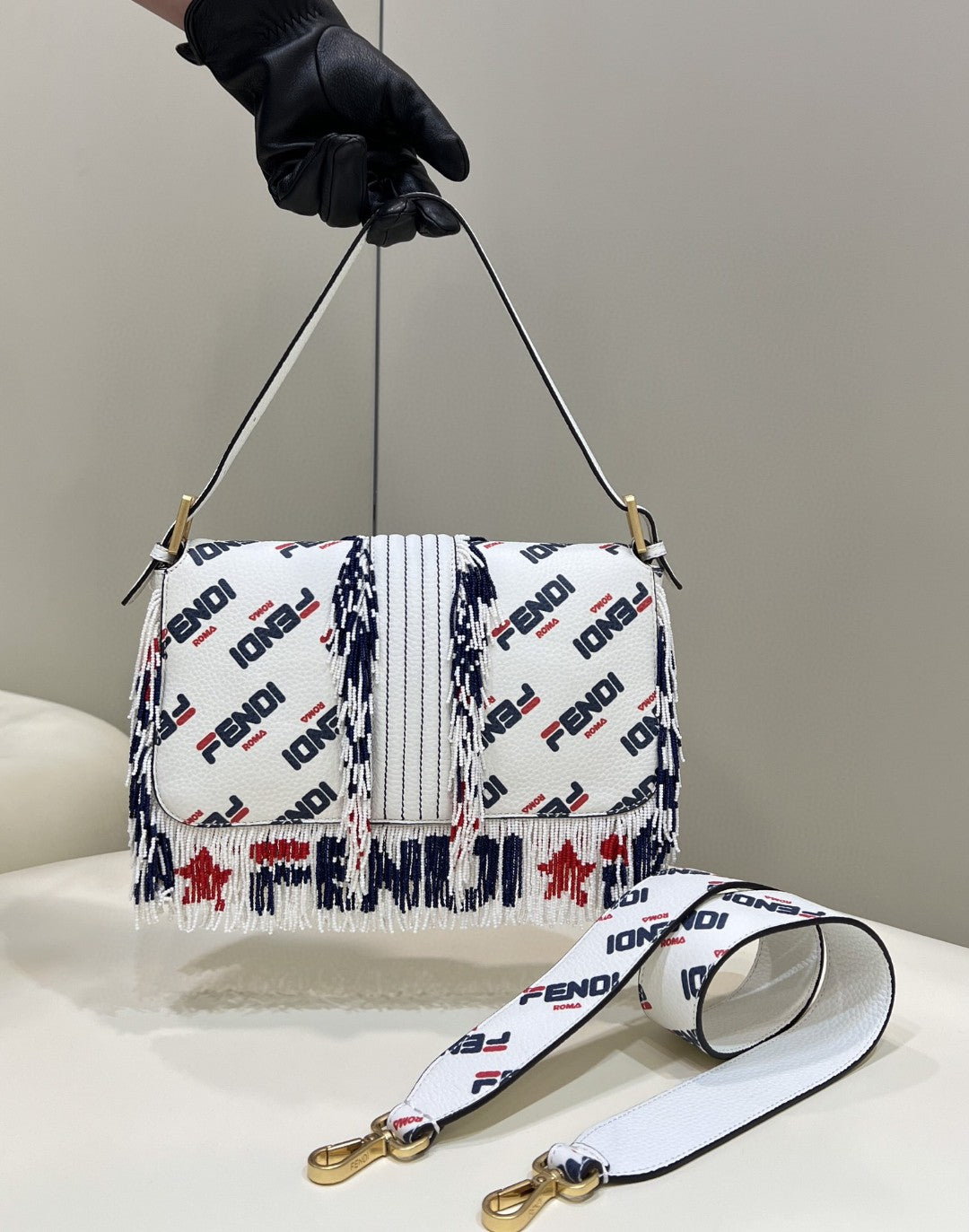FI x FILA Mania Beaded Baguette Multicolour Bag For Woman 26cm/10in