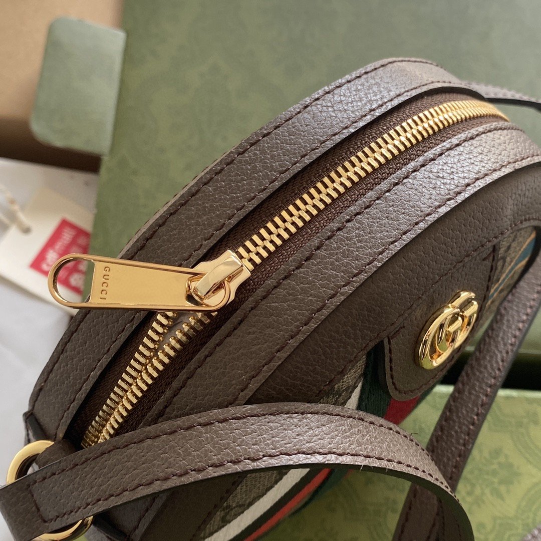 gg Round Shoulder Bag With Double G Beige And Ebony Supreme Canvas With Stripes And Flames Print Brown For Women 7,5in/19cm 574978 UQHNE 9885