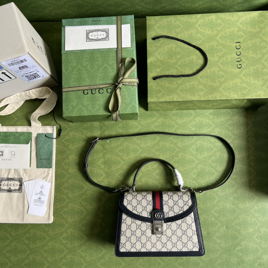 gg Ophidia Small Top Handle Bag Beige And Blue gg Supreme Canvas For Women 10in/25cm 651055 96IWN 4076