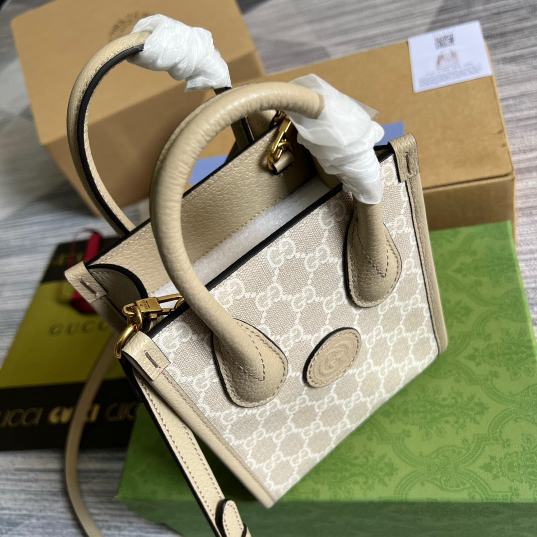 gg Mini Tote Bag With Interlocking G Beige For Women, Women’s Bags 7.8in/20cm gg 671623 UULBT 9683