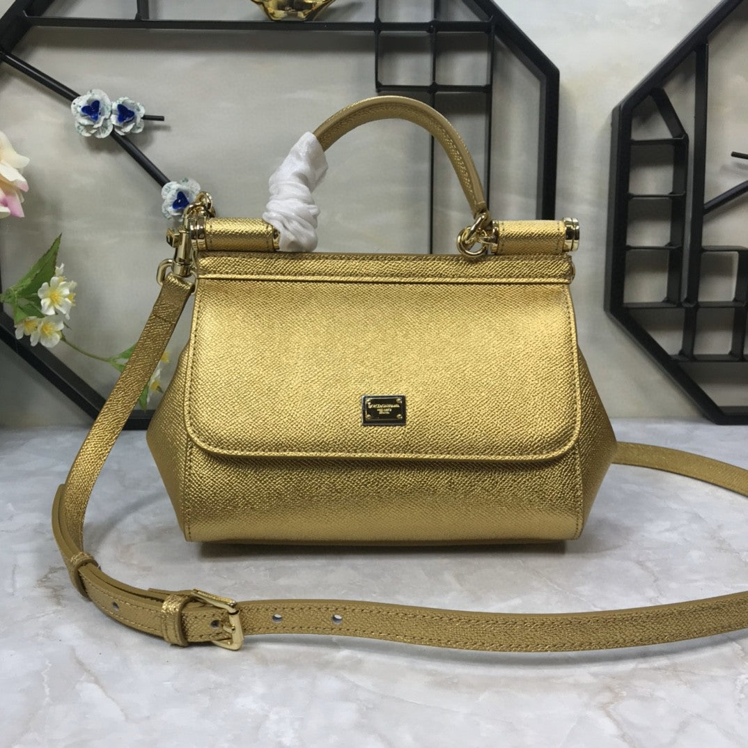 DG Medium Sicily Handbag In Dauphine Gold For Women 10.2in/26cm DG