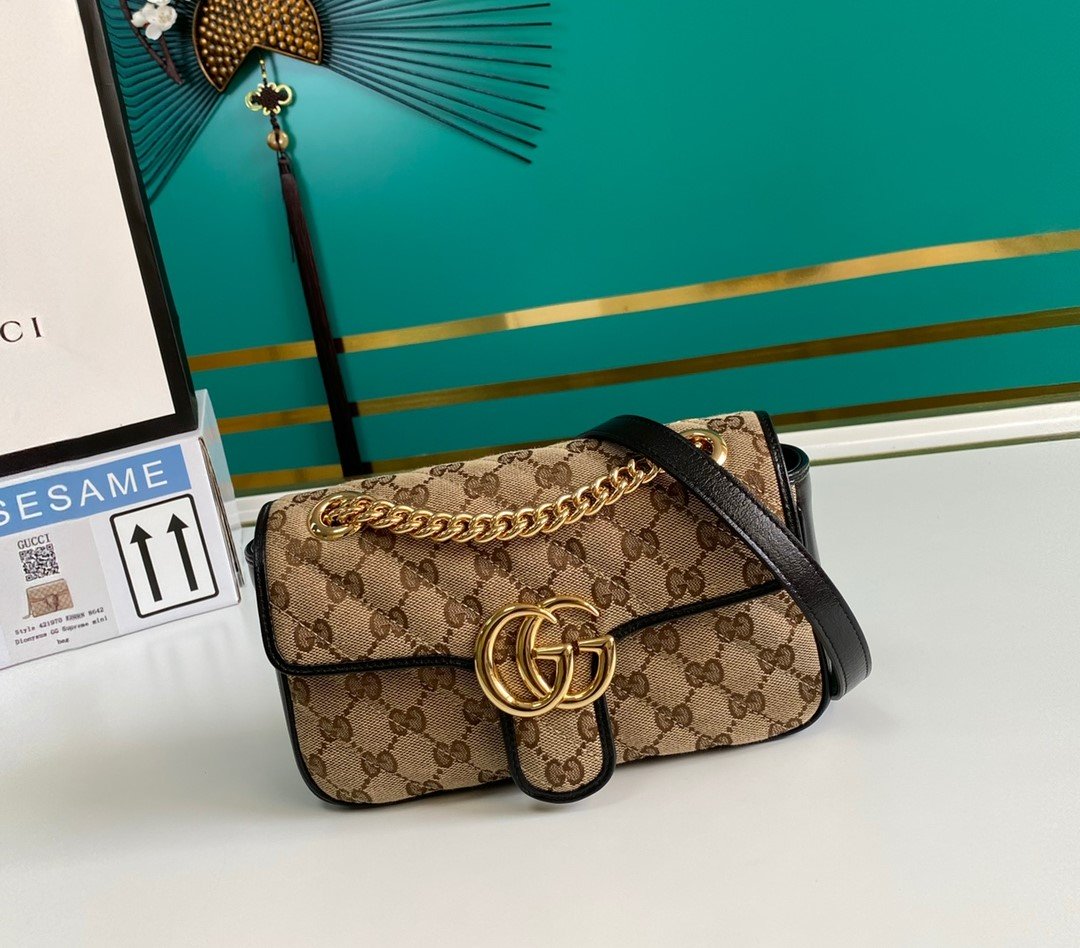 gg Marmont Matelassé Mini Bag Beige/Ebony Diagonal Matelassé Original gg Canvas For Women 8.5in/22cm 446744