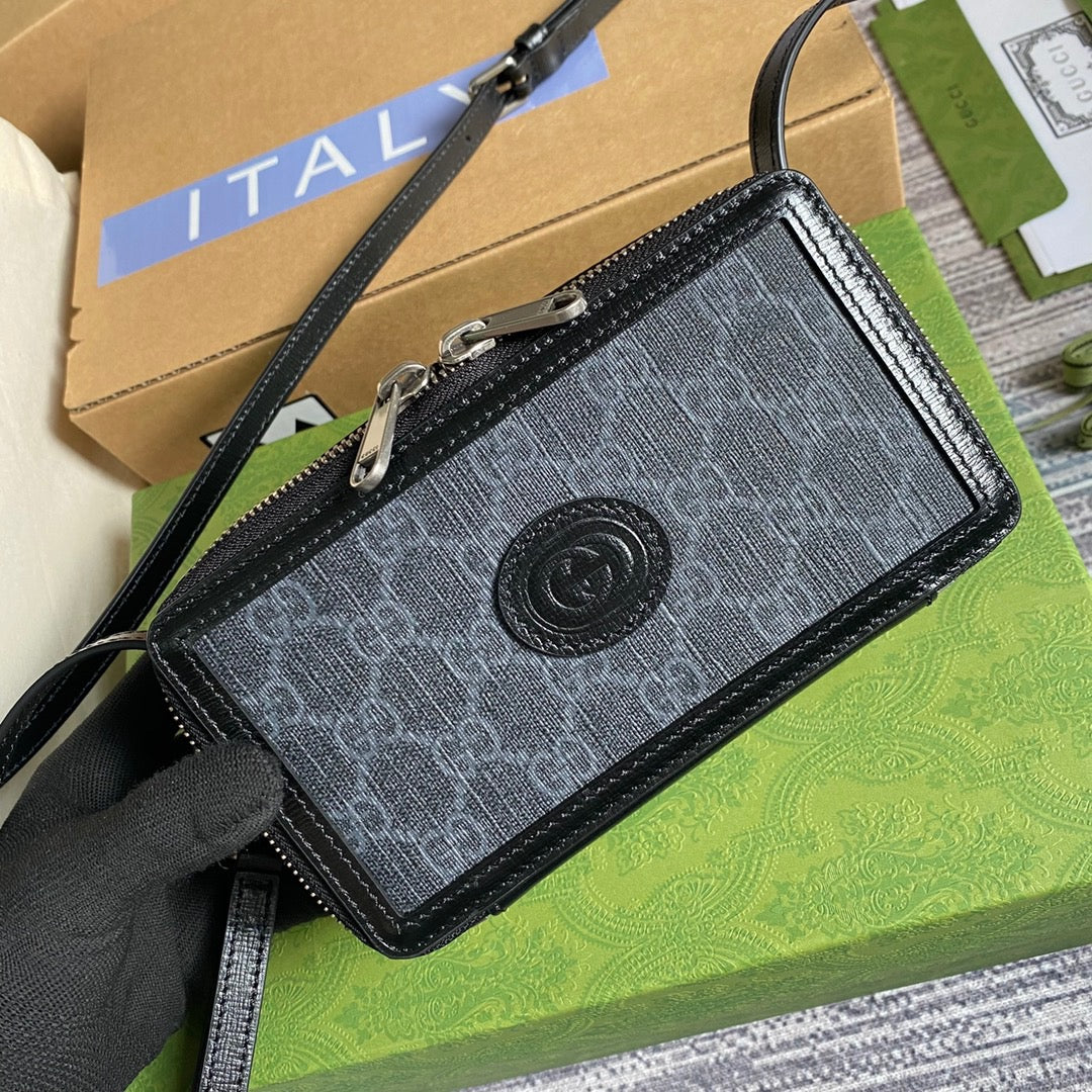 gg Mini Bag With Interlocking G Black gg Supreme Canvas For Women 9in/23cm gg
