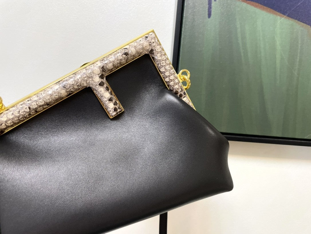 FI First Small Black with python Bag For Woman 26cm/10in 8BP129AGWRF1G5K