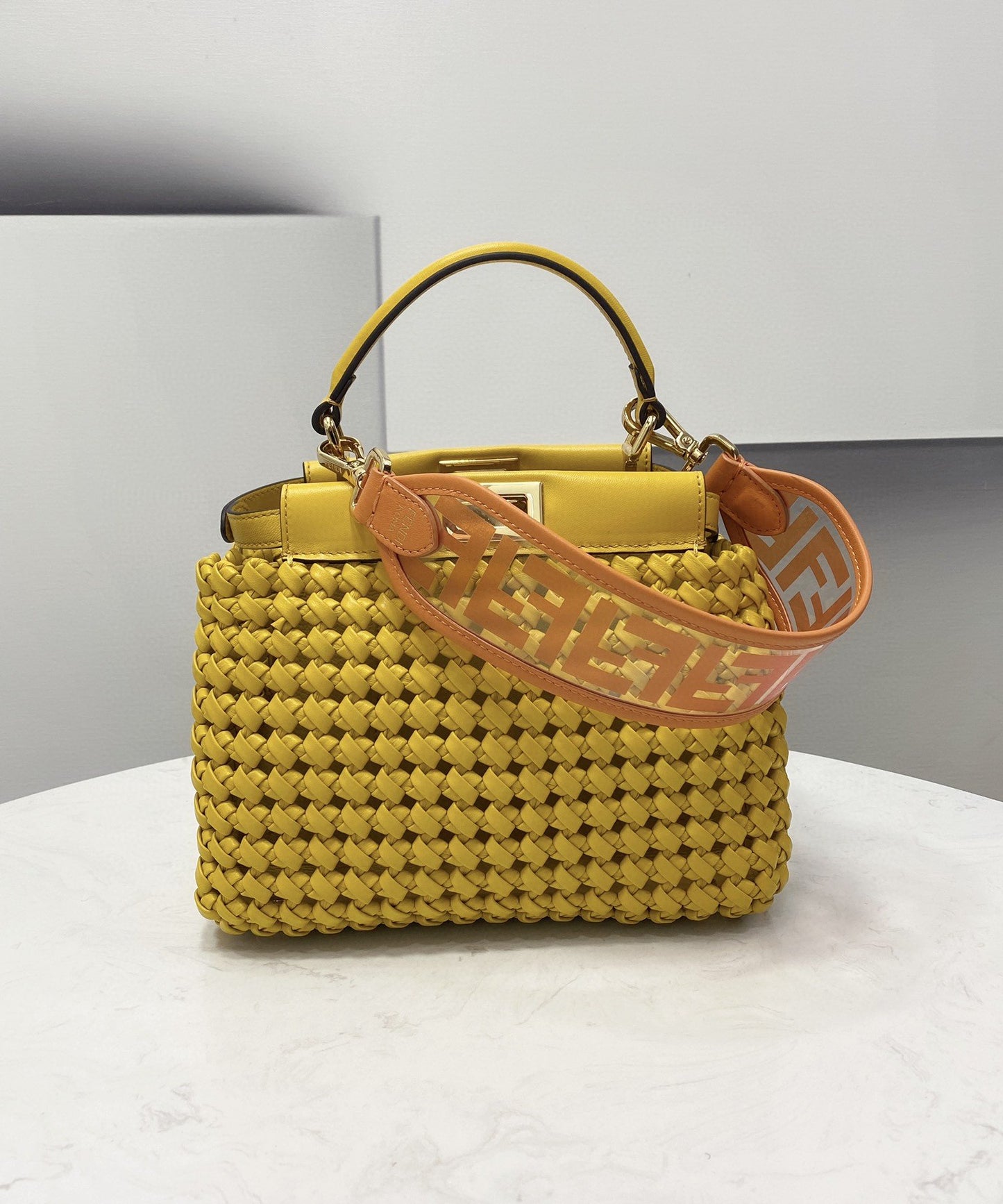 FI Peekaboo Mini Yellow Braided Bag For Woman 18cm/7in